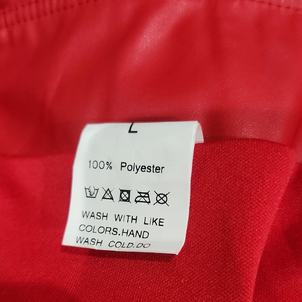 Red Faux Leather Mini Skirt with Heart Detail